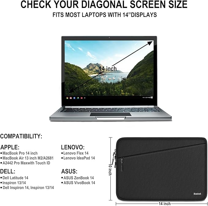 Laptop Sleeve, Traveling Water Resistant Carrying Computer Bag with Pocket, Shockproof Protective Laptop Case Cover Compatible for 15.6 Inch HP, Lenovo, Dell, ASUS, Acer, Notebook, Black
