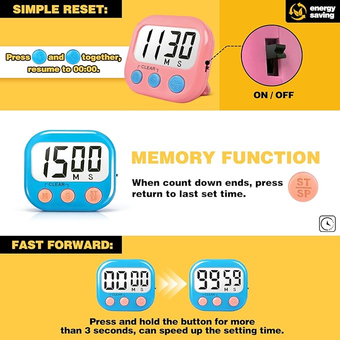 Classroom Timers for Teachers Kids Large Magnetic Digital Timer Teacher Supplies 6 Pack-Blue Pink