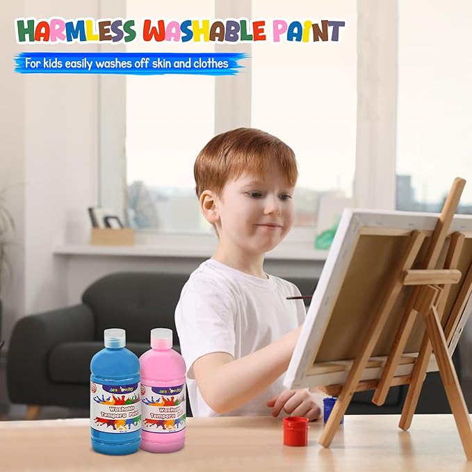4E's Novelty 16oz Washable Tempera Paint Set for Kids – 10 Bright Colors – 16oz Bottles – Non Toxic Washable Paint for Crafts, Teacher Classroom Must Have, Arts & Craft Supplies