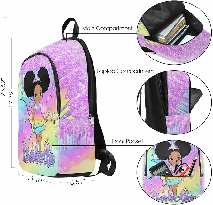 M YESCUSTOM Custom School Backpack for Girls with Name Shining Girls Backpack Multi Color Personalized Elementary Bookbag for Teen Shoulder Bag Children Travel Backpack Daypack Bag for School College