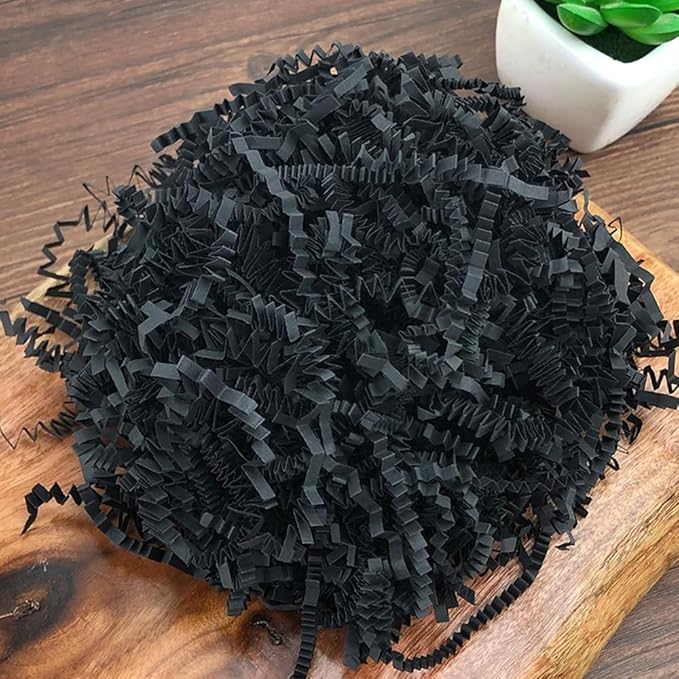 50g Crinkle Cut Paper Shred for Easter Decor Gift Basket Filler, Gift Box Filler Paper Shreds, Raffia Grass for Gift Wrapping (Black)