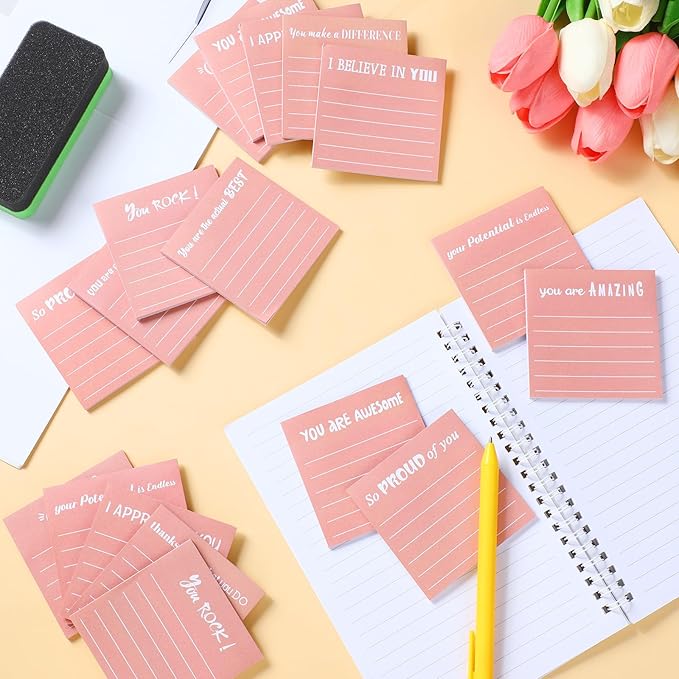 Yinder 24 Pcs Inspirational Sticky Notes Cute Motivational Sticky Notes Pad End of Year Employee Appreciation Gifts Bulk for Teacher Nurse Coworkers Office Supplies 3 x 3'' (Appreciation,Pink)
