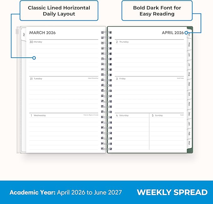 Blue Sky 2026-2027 Weekly and Monthly Academic Year 15 Month Planner Calendar, April 2026 - June 2027, 5" x 8", Flexible Cover With Zip Pouch, Wirebound, Storage Pocket, Seychelle
