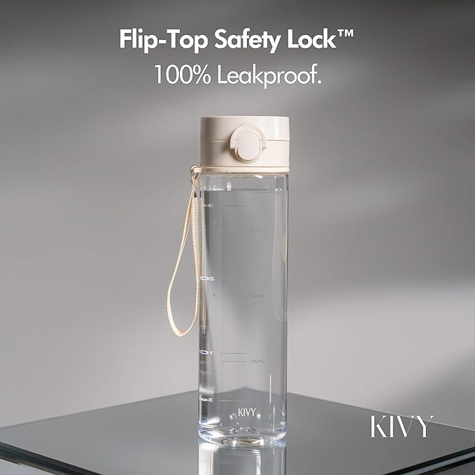 KIVY Slim Water Bottle 32oz with Leakproof Flip Lid [Lightweight & Shatterproof] Fits Backpack & Cupholder for Travel, Sports, School - Tall Gym Water Bottle with Measurements - Dishwasher Safe