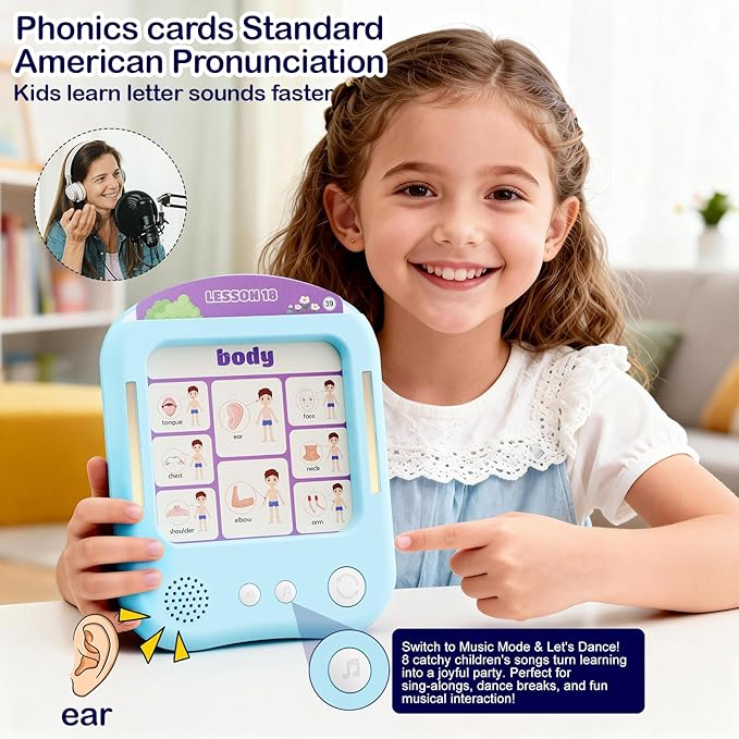 Interactive Learning Tablet for Kids, Educational Talking Toy with 30 Flash Cards for Alphabets, Phonics, Words, Music & Quiz, Best Learning Toy for Ages 2-5, Birthday Gift for Boys&Girls, Blue