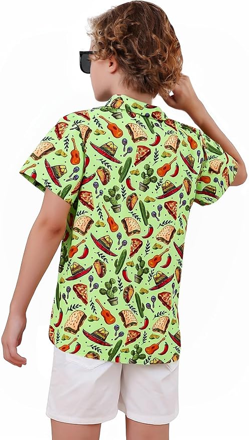 Enlifety 2-10T Kids Hawaiian Shirt Boys Short Sleeve Button Down Shirts Hawaii Summer Casual Blouse