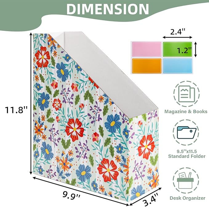 WRINGKIT 20 Pack Cardboard Magazine File Holder, Foldable Magazine Organizer Box, Large Vertical Magazines Storage Bin with Blank Label Sticker for School Office Shelves, File Folders for Documents