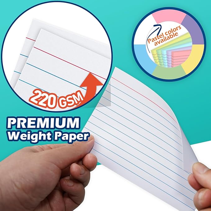 Yellow Index Cards 4x6 Lined Ruled Flash Note Cards 100 Count, 220 GSM Heavy Weight