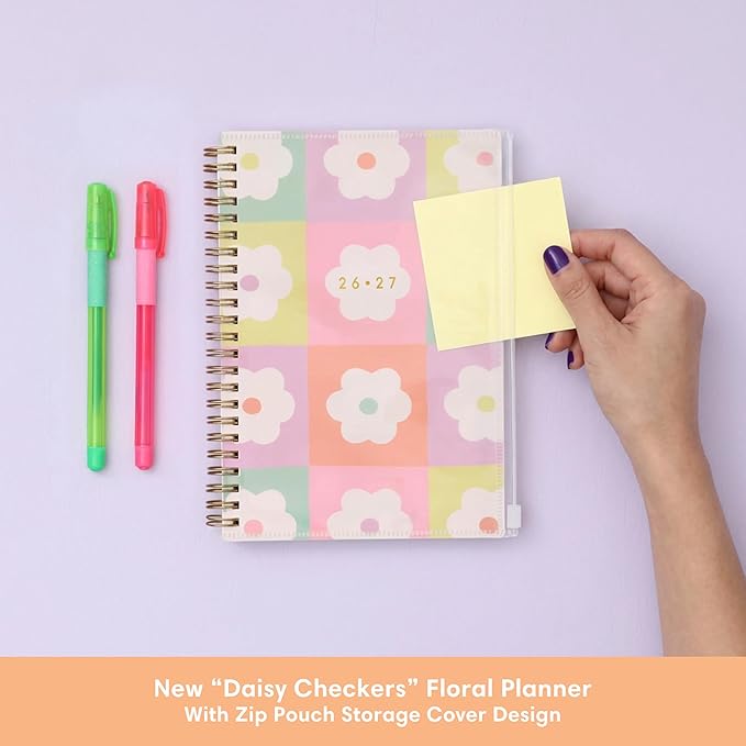 Blue Sky Brook Gossen 15 Month 2026-2027 Weekly and Monthly Academic Year Planner Calendar, April 2026 - June 2027, 5" x 8", Flexible Cover With Zip Pouch, Wirebound, Laminated Tabs, Storage Pocket, Daisy Checkers