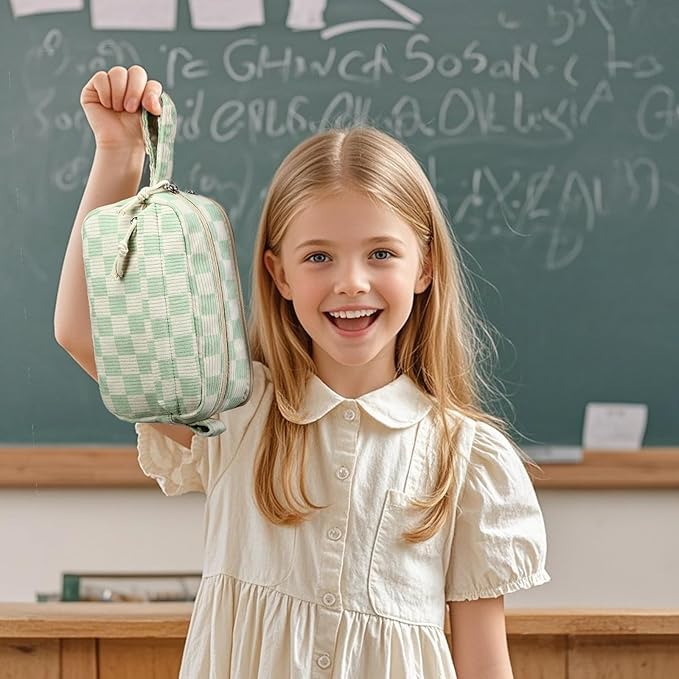 Bluboon Big Capacity Pencil Case Pencil Pouch Pen Case School Supplies Cute Pencil Box Pencil Bag for Teen Girls Boys Women Man (Green White Checkered)