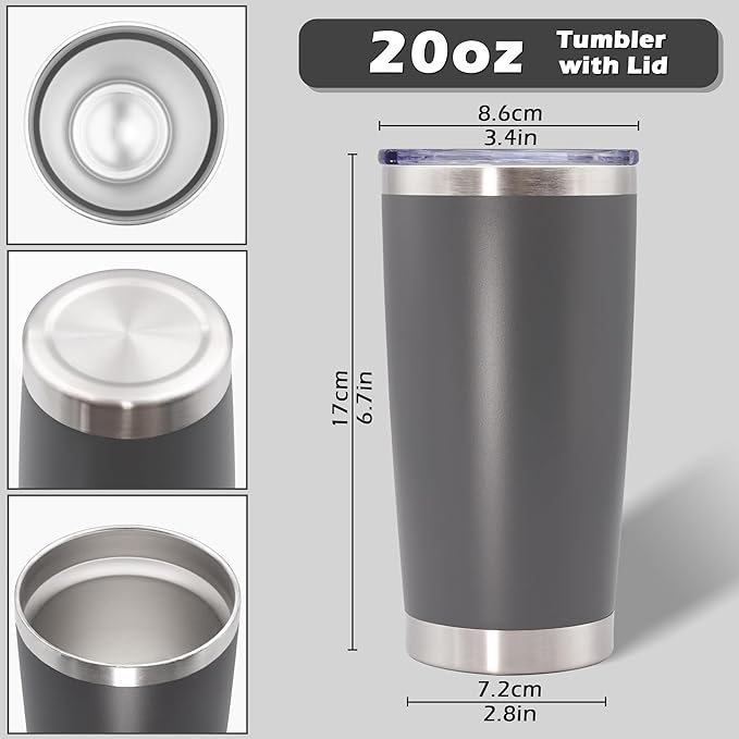 AIANJI 20oz Tumbler Bulk Stainless Steel Tumblers with Lid Vacuum Insulated Double Wall Travel Coffee Mug Powder Coated Tumbler Cup for Hot and Cold Drinks(Grey, 6 pack)