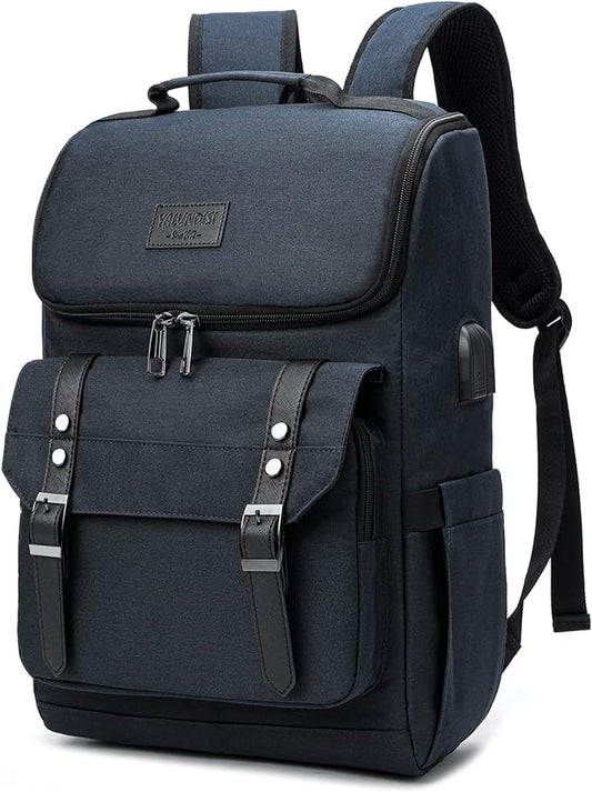 YALUNDISI Vintage Backpack Travel Laptop Backpack with usb Charging Port for Women & Men College Backpack Fits 15.6 Inch Laptop Blue