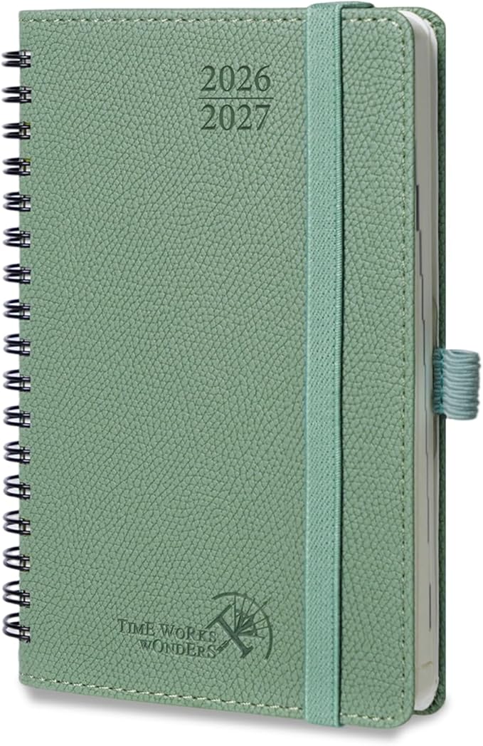 POPRUN 2026-2027 Academic Small Weekly Planner, 4" x 6.25" Pocket Calendar for purse, Horizontal Daily Calendar from July 2026 to June 2027, Softcover Appionment Book with Monthly Tabs, Spiral Bound, Inner-Pocket - Midnight Green
