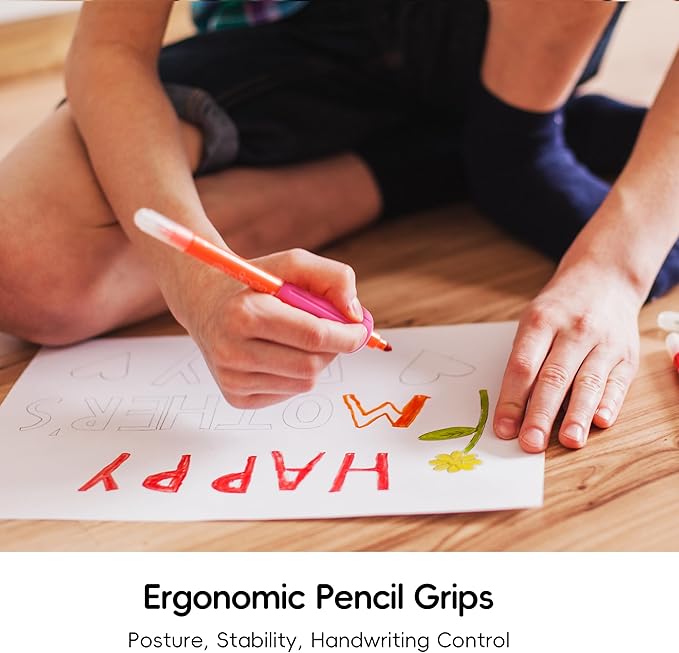 ELETIUO 4-Pack Silicone Egg Pencil Grips, Ergonomic Handwriting Aid for Kids & Adults, Colorful Cushioned Grips Improve Control for Righties & Lefties, Preschool Learning & Teacher Office Supplies
