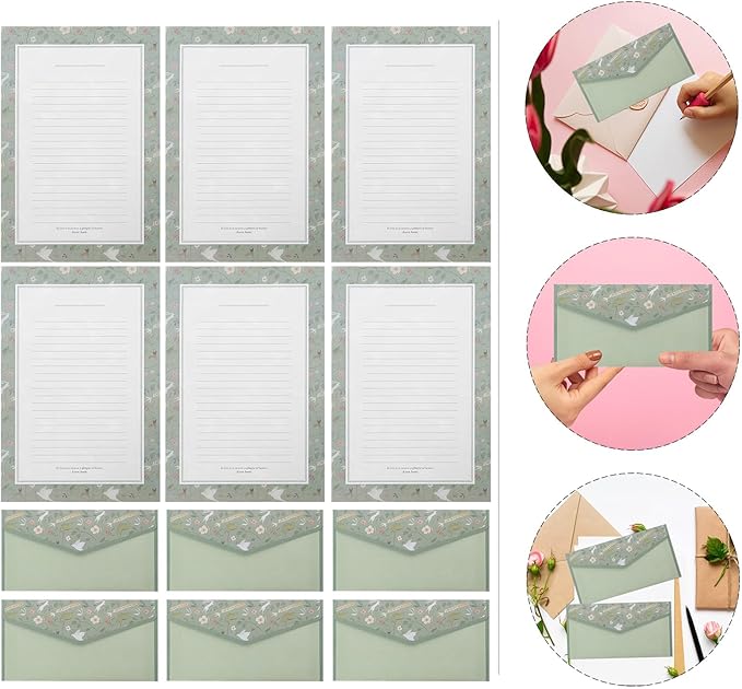 MAGICLULU Vintage Floral Stationery Set 90pcs Lined Letter Writing Paper and Mint Green Envelopes for Notes Invitations Japanese Style Office Supplies