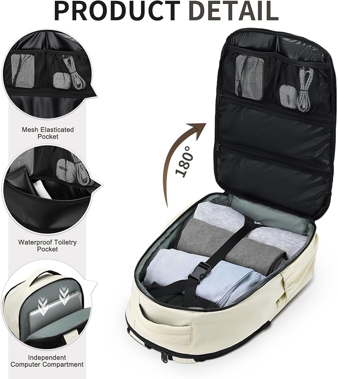 Travel Backpack for Women Men Lightweight Laptop Daypack Beige | fit 5.6" Laptop,TSA Approved Carry on Bag, Personal Item Travel Backpack