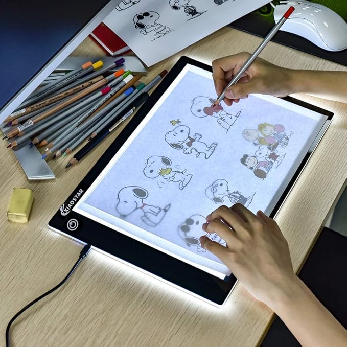 XIAOSTAR Light Box Drawing Pad, 12000 Lux LED Tracing Board A4, USB Powered (Not Rechargeable) PMMA Panel, Adjustable Brightness for Diamond Painting, Sketching, Animation, X-Ray–Includes Accessories