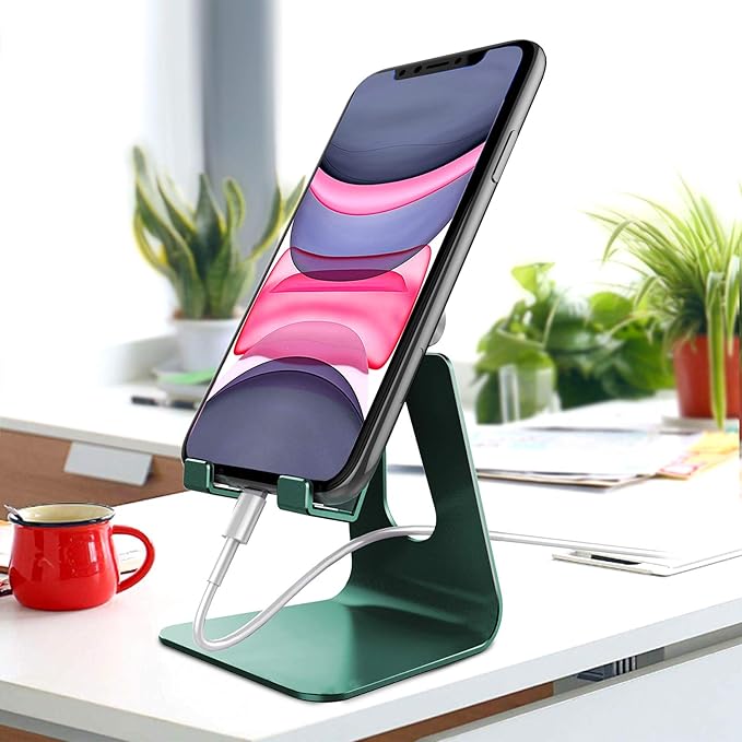 CreaDream Adjustable Cell Phone Stand, Phone Stand, Cradle, Dock, Holder, Aluminum Desktop Stand Compatible with Phone 13 12 11 Pro Max Charging, Accessories Desk, All Mobile Phones, Midnight Green