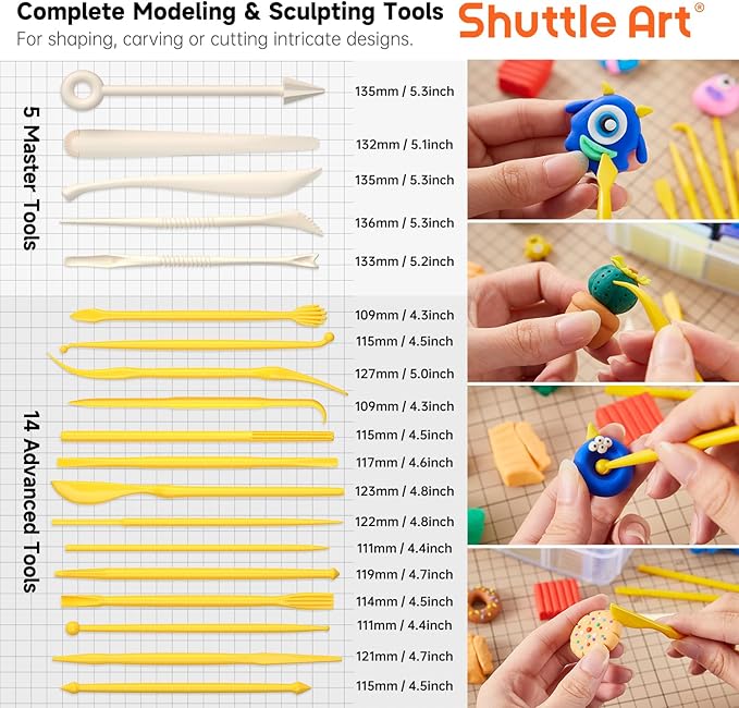 Shuttle Art 112 Colors Polymer Clay Kit, Oven Bake Clay for Kids, 20 Sculpting Tools, 16 Accessories, Non-Toxic, Non-Sticky DIY Crafts for Kids Adults