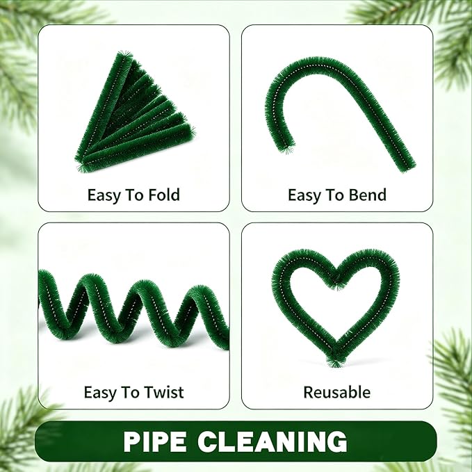VZF Green Pipe Cleaners,200pcs Chenille Stems,Craft Pipe Cleaners,Green Chenille Stems,Set of Bulk Craft Supplies for DIY Flowers,Arts,Crafts,Decorations,Toys for Ages 5-7