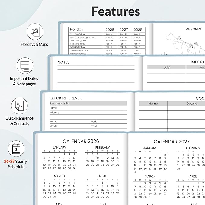 SUNEE 2026-2027 Pocket Weekly Planner for Purse 3.5" x 6" - 12 Month (July 2026 - June 2027) Academic Year Calendar, Pocket Size Planner, Hardcover, Note, 100 GSM Paper, Sage Blue
