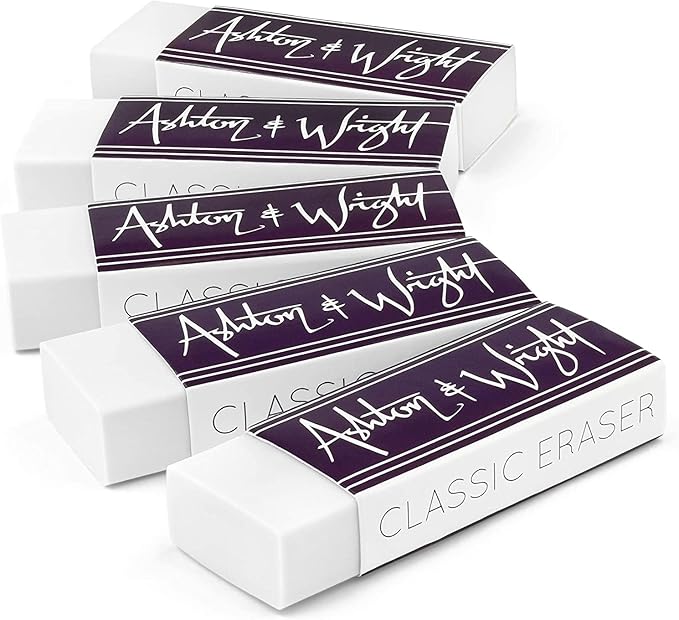 Ashton and Wright - Classic Eraser - Latex Free Plastic Rubber - Pack of 5 White