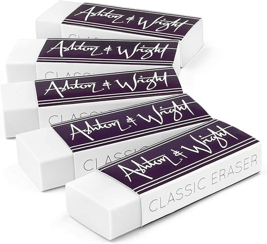 Ashton and Wright - Classic Eraser - Latex Free Plastic Rubber - Pack of 5 White
