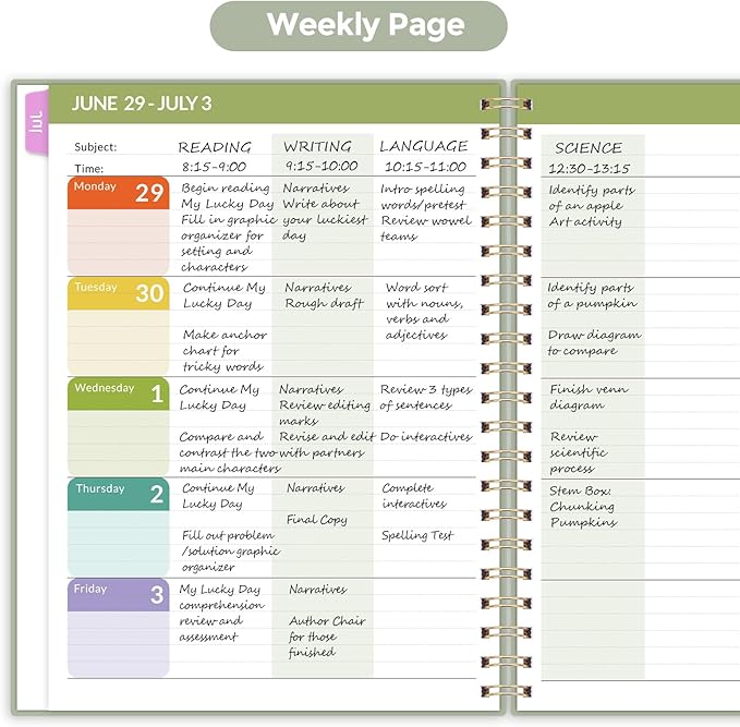 SKYDUE Teacher Planner 2026-2027 Academic Year, 8.5" x 11" Teacher Lesson Planner with Monthly Tabs & Stickers, Lesson Plan Book 26-27, Green