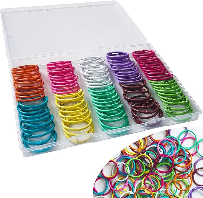 100pcs Metallic Loose Leaf Binder Rings, 10 Colors Colorful Book Rings Index Cards Notebook Rings for School Office (100, 1 inch)