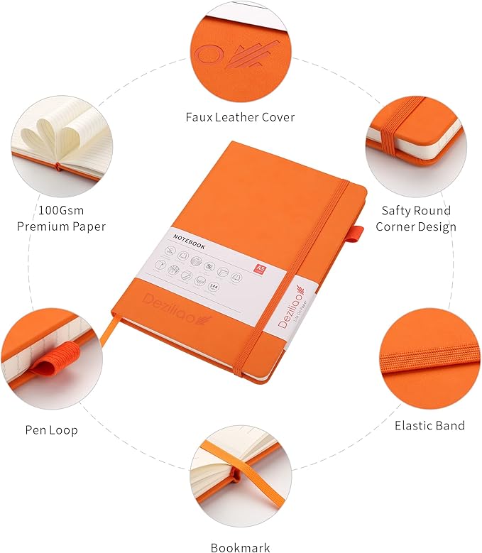 Lined Journal Notebooks with Pen Loop, Hardcover Notebook Journal for Work, 100Gsm Premium Thick Paper with Inner Pocket, Medium 5.7''''x8.4'''', ?Orange, Ruled, 1 Pack
