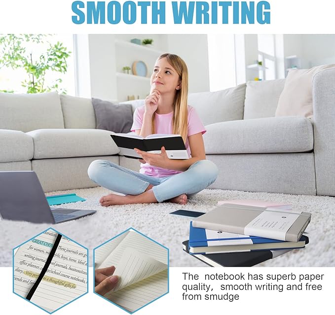 Lined Journal Notebook – Hardcover Notebook for Men & Women – Journals for Writing, Work, School, Home & Daily Notes, 160 Pages – Medium A5, 5.7"x8", 100 gsm Thick Paper (Black)
