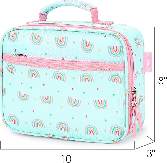 mibasies Kids Lunch Box for Girls Toddler, Insulated and Reusable Lunch Bag for School, Rainbow Mint Green