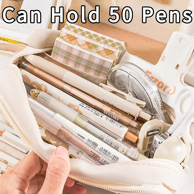 Big Capacity Pencil Case 5 Compartments Large Pencil Pouch Pen Bag Pencil Box Holder Organizer Simple Storage Aesthetic Stationery Cosmetic for Adults Men Women College Office Essentials (Blue)