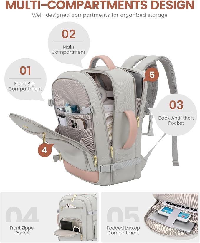 LOVEVOOK Travel Backpack For Women Flight Approved, 50L Large Carry On Backpack, Personal Item Travel Bag for Airplanes, Business 18 Inch Laptop Backpack, Weekender Overnight Daypack, With 3 Cubes