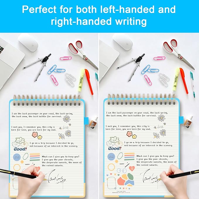 Top Spiral Notebook, A4 Hardcover Top Bound Steno Pads, 240 Pages 100gsm College Ruled Left Handed Notebook Journal for Work, School, Meeting Writing - Blue, 8.5" x 11"