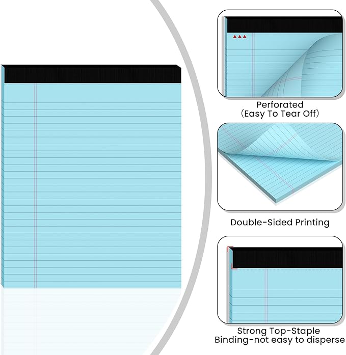 3pcs Legal Pads 8.5 x 11,Notepads 8.5 x 11 Inch, 30 Sheets/Pack, Color Note Pads Clear Print Writing Pads of Paper, Perforate Wide Ruled Lined with Sturdy Back for Office, Business & School Supplies