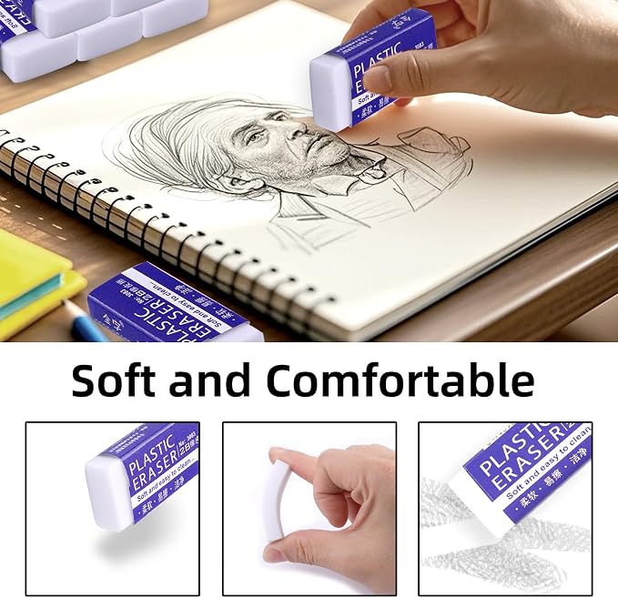 White Erasers, Artist Eraser for Drawing Art Sketching, Pencil Erasers for Kids Bulk Students School Supplies Office (15)