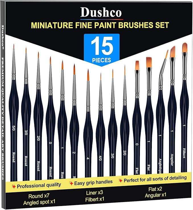 Detail Paint Brushes Set - 15pcs Miniature Paint Brushes, Art Painting for Acrylic Watercolor Gouache Oil & Face Painting, Models, Craft, Figurine and Paint by Number Kit for Adults (Black)