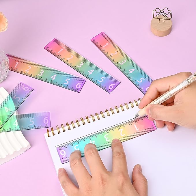 BAYTORY 6Pcs 6inch/15cm Acrylic Straight Rulers, Transparent Gradient Color Rulers, Shatterproof Rainbow Color Measure Stationery with Centimeters, for School Classroom Student (6inch/15cm)