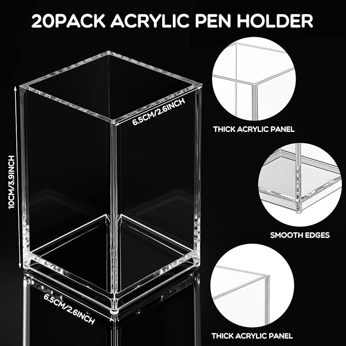 Crtiin 20 Pieces Acrylic Pencil Holder Makeup Brush Holder Pen for Desk Pencil Cup Acrylic Desk Accessories Desktop Stationery Organizer for Office School Home Supplies(Clear)