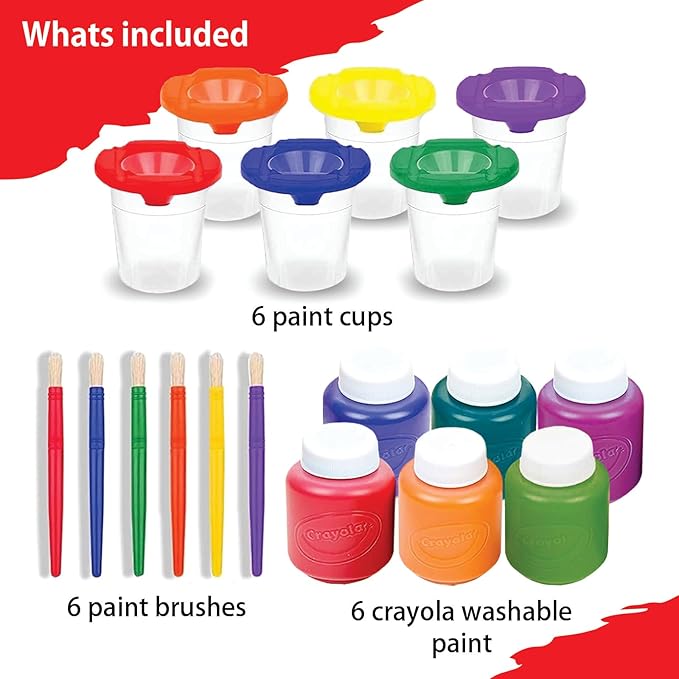 Kids painting Set, Washable Paint for Kids with Paint Cups and Toddler Paintbrushes, Nontoxic Washable Finger Paints 2 oz Each Bold Colors Toddler Painting Supplies Gifting Bundle