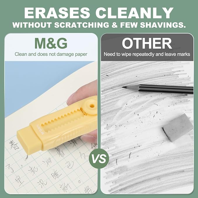 M&G 8 Pack Erasers, Yellow Sliding Retractable Eraser Push Pull Cute Pencil Erasers Soft Large Easy to Clean with Plastic Sleeve for Sketching Drawing Artists Teacher Pencils, Yellow