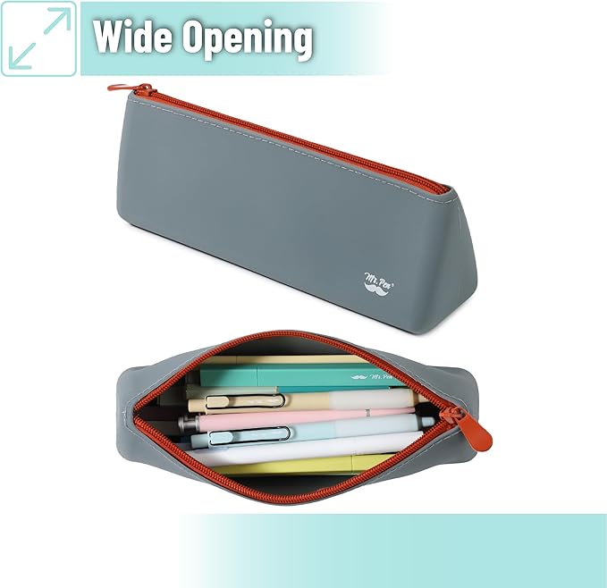 Mr. Pen- Silicone Pencil Case Pouch, Slate Blue, Aesthetic Triangular Design, Multipurpose, Aesthetic Pencil Case Small, Silicone Makeup Bag, Back to School Supplies