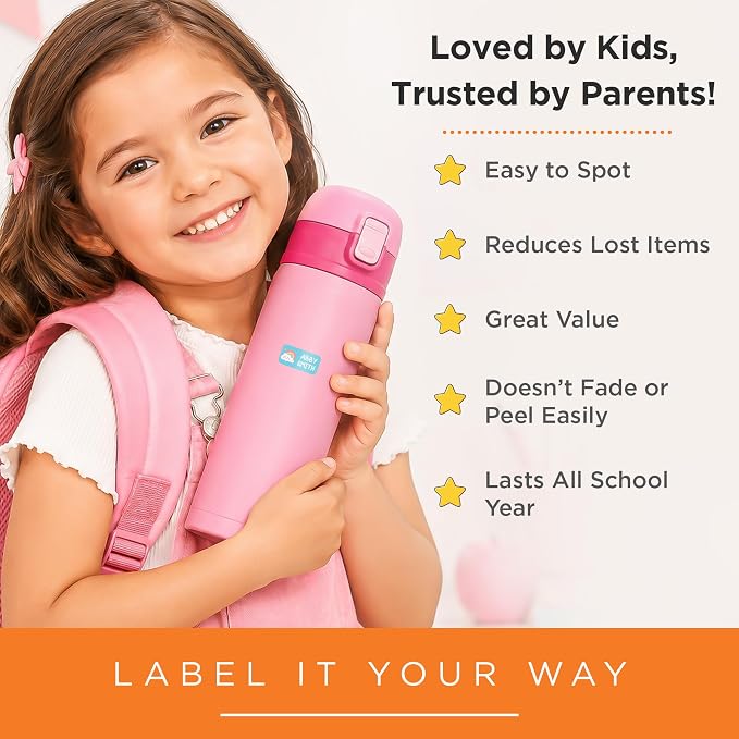 Personalized Daycare Name Labels for Kids, 148 Pack Waterproof Custom Name Stickers for Clothing Tags, Lunch Boxes and School Supplies, Made in USA by MSC - Daydream