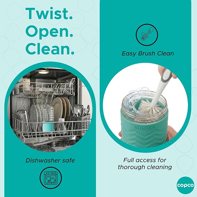 Copco Hydra 16.9 oz Water Bottle, Set of 2 – Leak Proof, BPA Free Tritan, Dishwasher Safe, Twist-Open Body, Non-Slip Silicone Grip, Perfect for Travel, Gym & Daily Use (Robin Egg Blue)