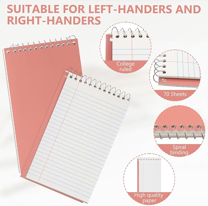 Fuutreo 12 Pcs 5'' x 8'' Top Bound Spiral Notebooks Office Steno Book for Women Cute Durable Spiral College Ruled Paper 70 Sheets Multicolor Covers, School Supplies(Earthen Color)