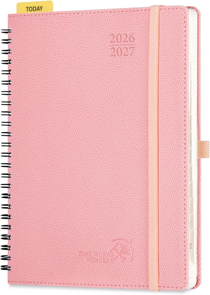 POPRUN 2026-2027 Academic Weekly Planner, 6.75" x 8.75" Horizontal Daily Book Calendar, July 2026 to June 2027, Softcover Appionment Book with Monthly Tabs, Spiral Bound, Inner-Pocket - Soft Pink