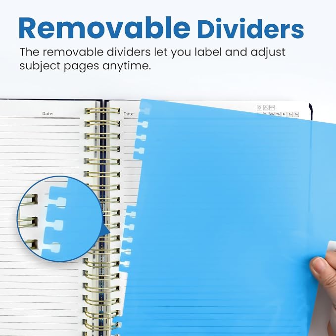 Taja Cute Large Spiral Lined Notebook for Work with 5 Removable Dividers