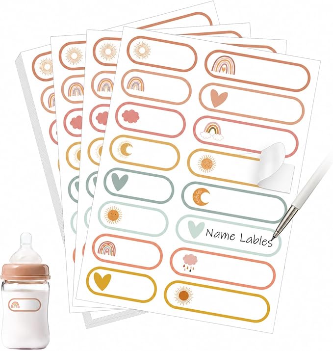 Waterproof Name Labels for Kids Daycare 320 Pcs, Boho | Self Adhesive Baby Water Bottle Stickers for School Supplies, Self Laminating, School Name Stickers for Lunch Boxes