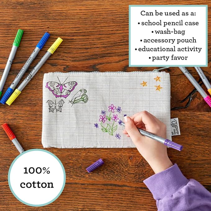DIY Coloring Butterfly Pencil Case for Kids with 10pcs Washable Markers, Reusable Art Supply Organizer, Fun Arts & Crafts Activity for Boys & Girls, Creative Gift Idea for Ages - eatsleepdoodle